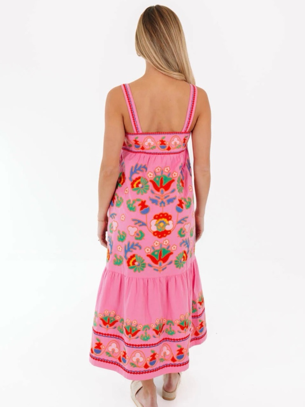 NWT J.Marie Landon Pink Embroidered Sleeveless Preppy Vacation Midi Dress - Picture 4 of 9